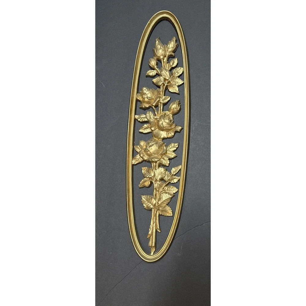 Vintage Burwood Four Seasons Floral Wall Plaques Set 4 Gold MCM 21.5